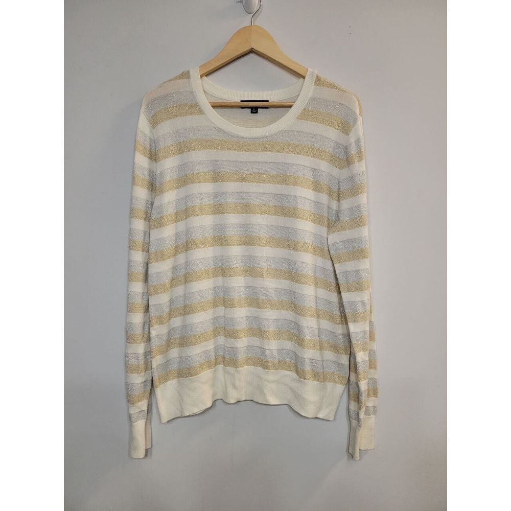 Black Rivet Striped Metallic Scoop Neck Long Sleeve Size XL